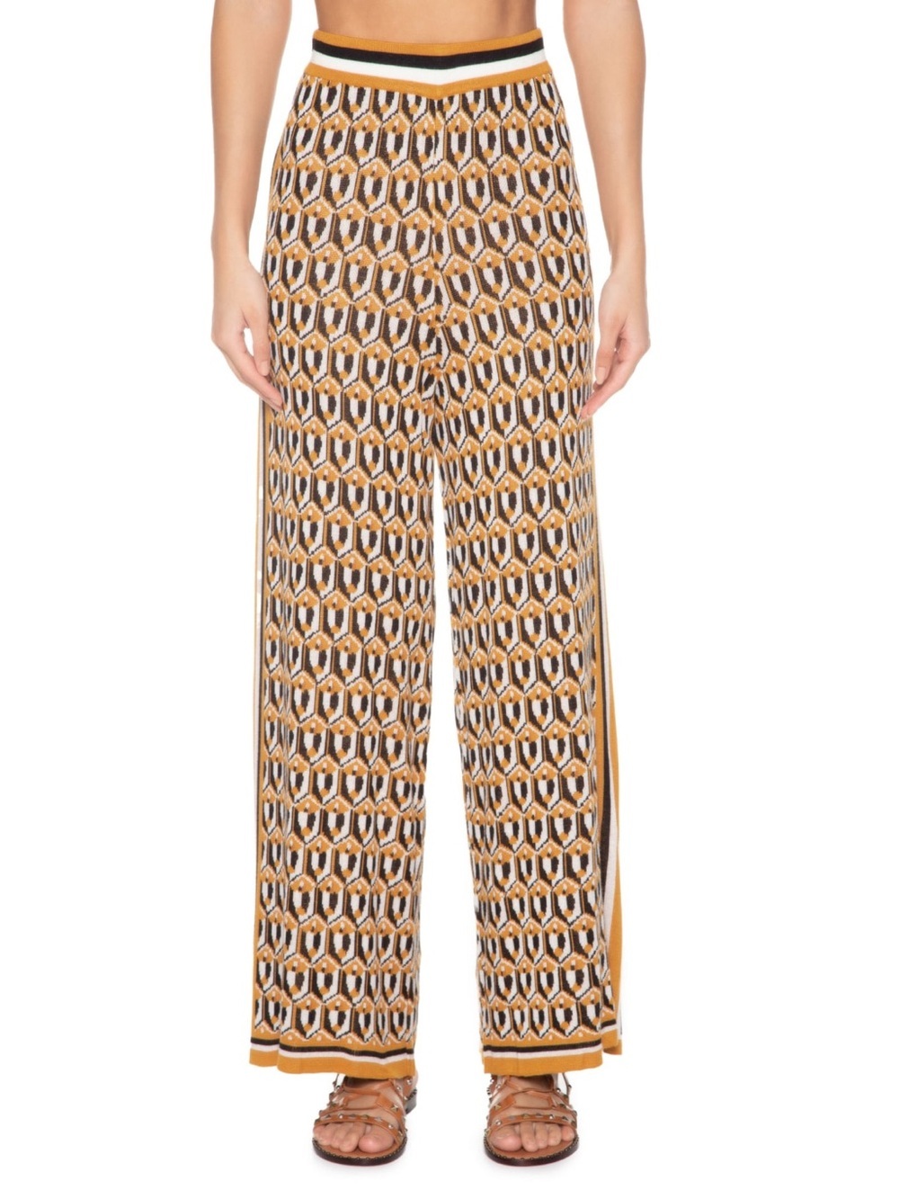 FARM Rio de Janeiro Knit Stretchy Wide-Leg Geometric Cropped Pants